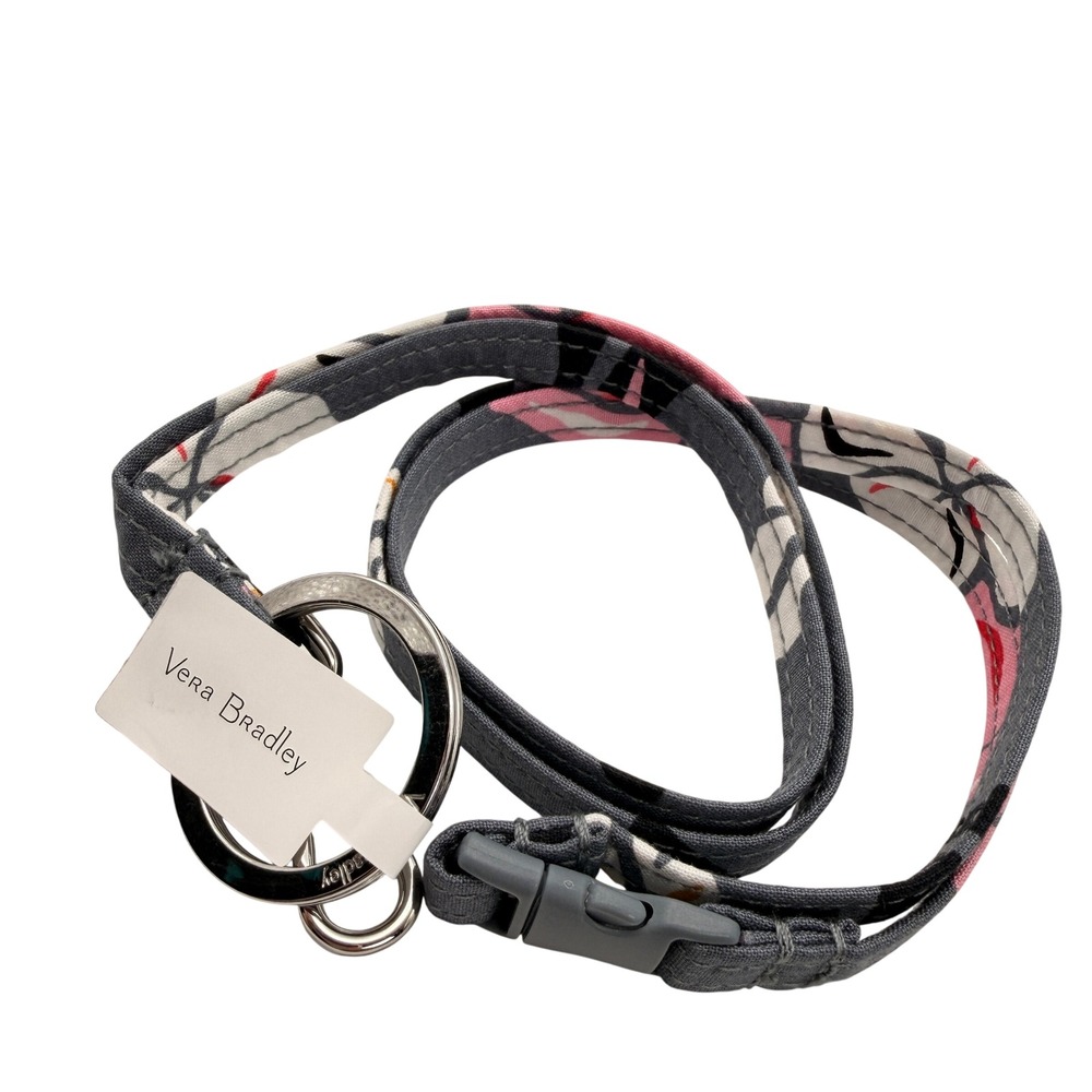 Vera Bradley Coastal Paradise Breakaway Lanyard‎ Grey Pink Floral